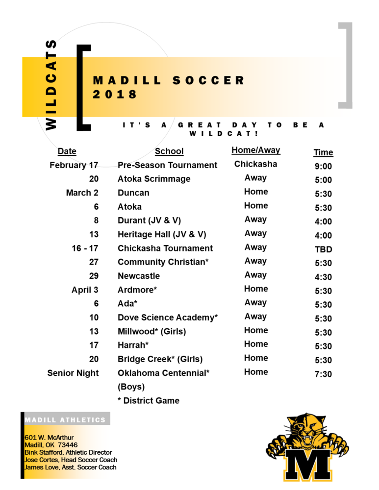 Madill Releases Soccer Schedule for 2018