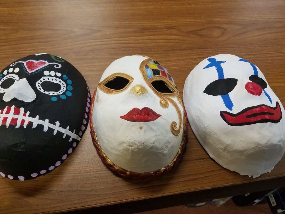 Blackburn's Art Students Sculpted Masks on Display in Library in Time for Halloween