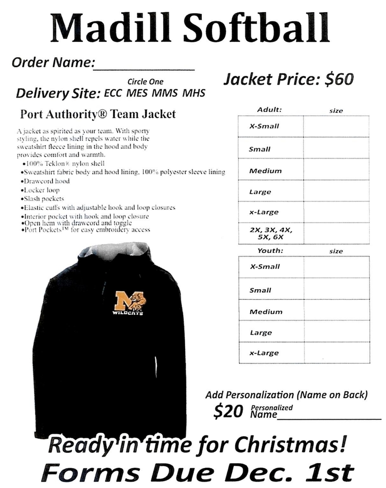 Madill Fans May Order Softball Jackets Now
