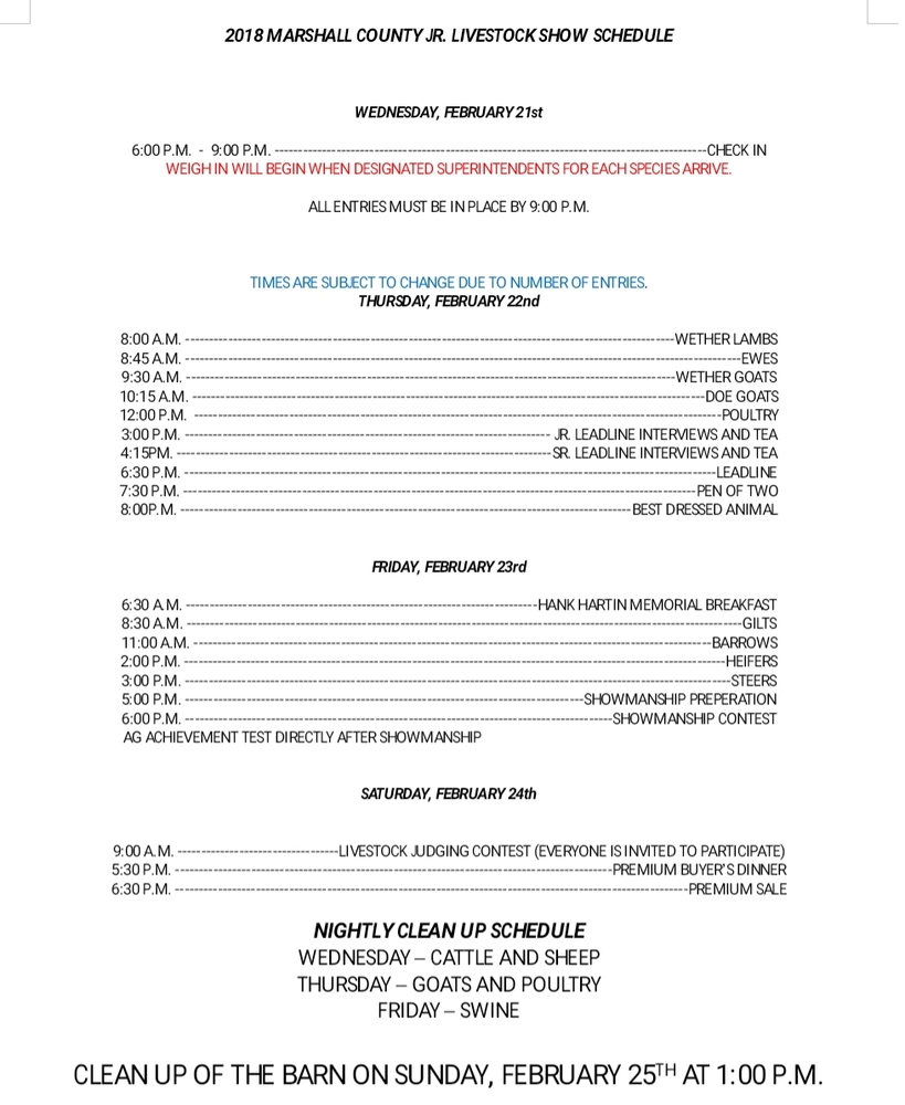 Marshall County Junior Livestock Show Arrives This Week